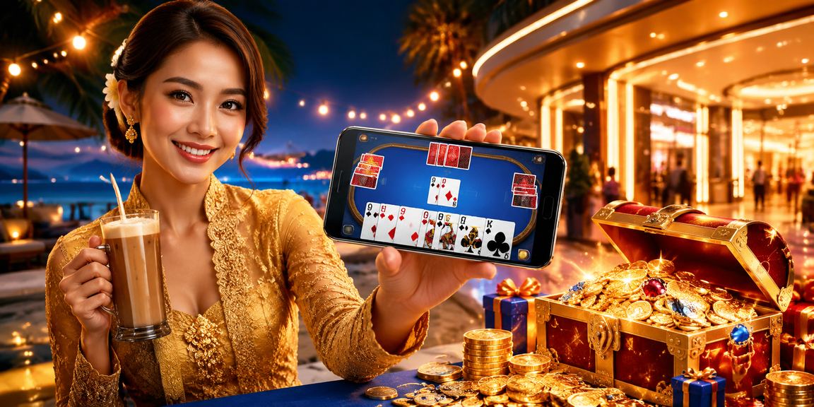 Pengguna Langkawi dengan kebaya memainkan permainan kad rummy dalam suasana santai Malaysia